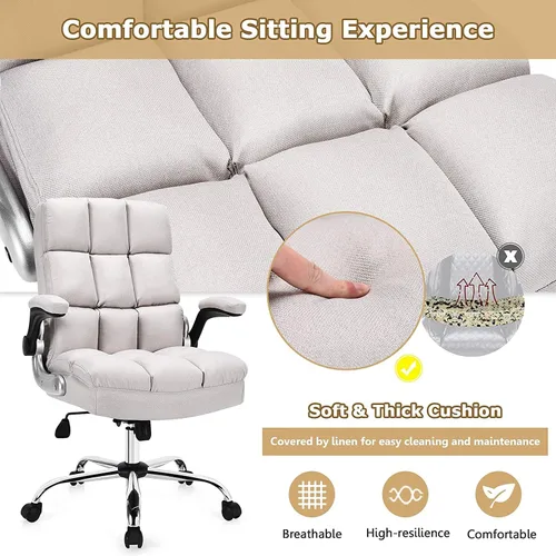 Miniatura 4 de Topment Silla giratoria de oficina en casa, silla de escritorio acolchada ajustable para computadora con respaldo ergonómico, reposabrazos abatible