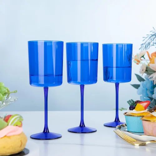 Miniatura 4 de Ciaell Paquete de 6 copas de vino de plástico azules de 10 onzas con tallo – Copas de vino desechables para fiestas, bodas, piscina, aire libre