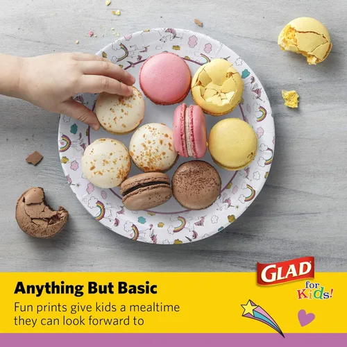 Miniatura 4 de Glad para Niños Platos de Papel Desechables Redondos con Temática de Unicornio - Resistentes, A Prueba de Absorción, Platos Aptos para Microondas