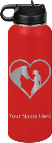 Miniatura 8 de LaserGram Botella de agua personalizada, corazón de vaquera de caballo, acero inoxidable de doble pared aislada al vacío con popote superior, regalo