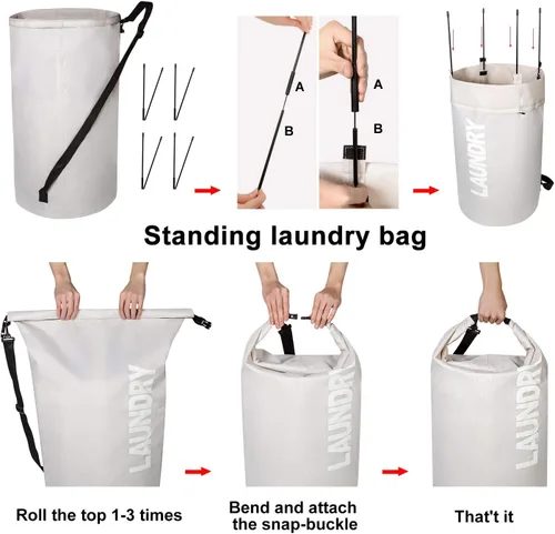 Miniatura 5 de WOWLIVE Bolsa de lavandería plegable extra grande, cesta de lavandería plegable, para mochila, ropa sucia, cesta impermeable para dormitorio (beige)