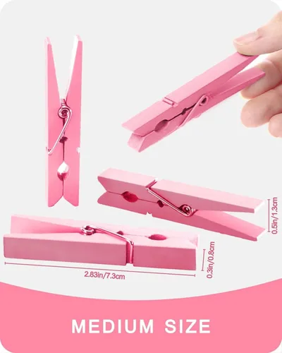 Miniatura 5 de Pinzas para ropa, pinzas de madera de color rosa para juego de baby shower, corona, manualidades, pinzas de agarre fuerte de madera de abedul