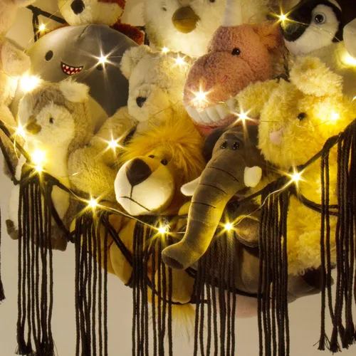 Miniatura 4 de Hamaca de Macramé para Animales de Peluche de Esquina con Luz LED - Hamaca de Almacenamiento de Juguetes Negra Organizador de Red de Peluches Negro