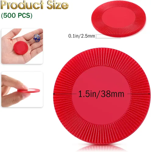Miniatura 2 de Leitee 500 fichas de póquer de plástico rojo a granel de 1.5 pulgadas, mini fichas de bingo de 1.5 pulgadas, marcadores de fichas en blanco, discos