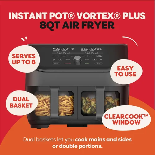 Miniatura 2 de Freidora de aire Instant Pot Vortex Plus XL 8QT ClearCook, ventanas transparentes, programación personalizada, funciones 8-en-1 que crujen, asan