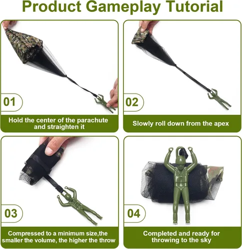 Miniatura 6 de Catcan 10 piezas de juguete de paracaídas, paracaídas de camuflaje para hombre, sin enredos, lanzar a mano, juguete volador para paracaidistas,