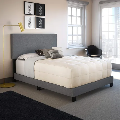Miniatura 15 de Boyd Sleep Napoli - Marco de cama plataforma de cuero vegano gris tamaño King totalmente tapizado con cabecero ajustable - Se requiere somier