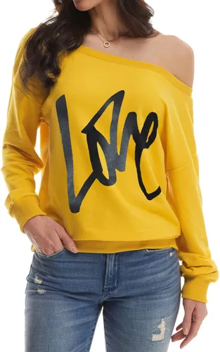 Miniatura 3 de Yanekop - Sudadera holgada de hombros descubiertos con la palabra love estampada, sin botones, para mujer