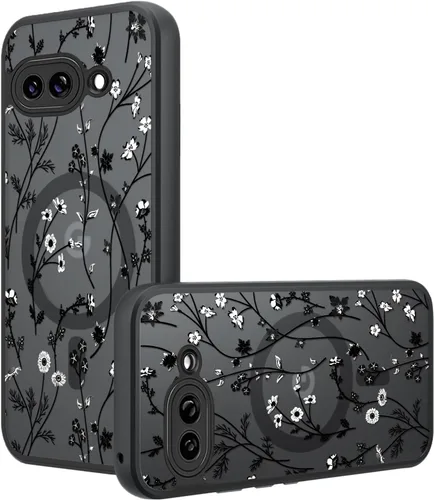 Miniatura 68 de Funda magnética para Google Pixel 10A [Compatible con MagSafe] Funda con patrón floral de flores negras para mujeres y niñas, con borde de TPU Rama