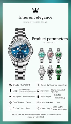 Miniatura 9 de Relojes OLEVS para Mujer con Diamantes y Fecha, de Lujo, de Cuero, Impermeable, de Pulsera, Reloj Analógico de Vestir, de Acero Inoxidable