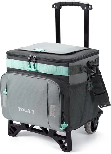 TOURIT Enfriador plegable para 50 latas, a prueba de fugas, con ruedas y carrito todo terreno para playa, campamento, patio, viajes, al aire libre,