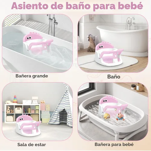 Miniatura 6 de Asiento de baño para bebés de 6 meses en adelante sentados, silla de baño antideslizante con ventosa, seguro y cómodo asiento de baño infantil Rosa