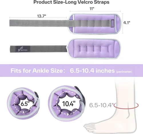 Miniatura 5 de Sportneer Pesas de tobillo para muñeca, par de pesas de 1/2/4/6/10 libras para hombres, mujeres, niños, entrenamiento de fuerza, juego de pesas