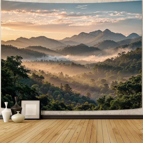 Miniatura 22 de Zussun Tapiz de Bosque Natural de Montaña Tapiz Verde de Pino Luz Solar Selva para Dormitorio Estético Planta Paisaje de Montaña Tapices Pequeños