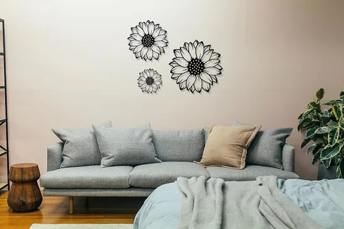 Miniatura 7 de RESACO Decoración de pared de girasol, 3 piezas, flores, arte de pared de metal, girasoles negros, decoración del hogar para baño, granja, sala