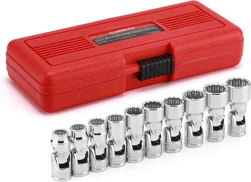 Miniatura 10 de CASOMAN 12 piezas 1/4" Juego de llaves ajustables universales de cabeza flexible, métricas, de 5 mm a 15 mm, 6 puntas, CR-V, cabeza giratoria