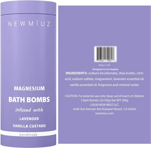 Miniatura 7 de Magnesio Lavanda Vainilla Lujo Fizzing Bath Bomb Fórmula de piel sensible para relajación, Baño, Hidratante, manteca de karité, alivio del estrés