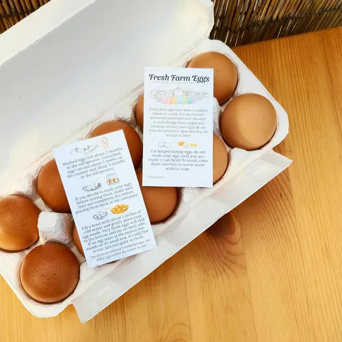 Miniatura 2 de Paquete de 500 etiquetas de tarjetas de instrucciones de cuidado para el manejo de huevos frescos de granja 4 6 12 15 18 30 48 50 cajas de cartón