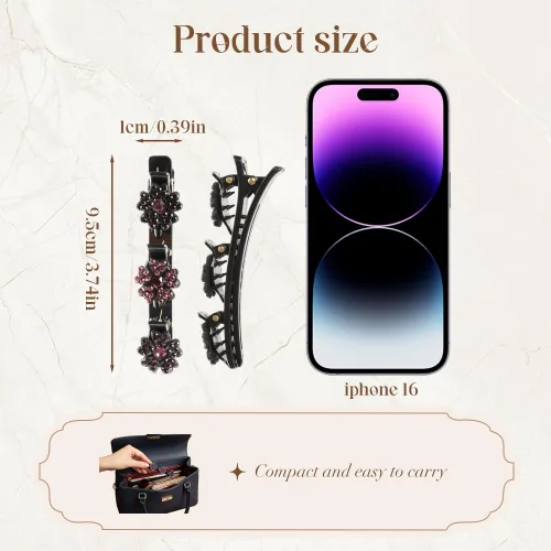 Miniatura 6 de Pinzas de pelo trenzadas con piedra de cristal brillante, pinza para el cabello para mujer, pinzas de pelo corto con pico de pato, clip de pelo