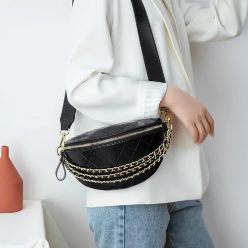 Miniatura 8 de Riñoneras para mujer, bolsa cruzada con correa ajustable para mujer, bolsa de cintura de cuero de moda, Negro -, Casual