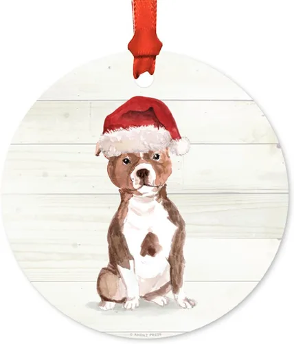Miniatura 17 de Andaz Press Adorno de Navidad de metal personalizado para perro, perro y mascota, cocker spaniel con sombrero de Papá Noel, 1 paquete, incluye cinta