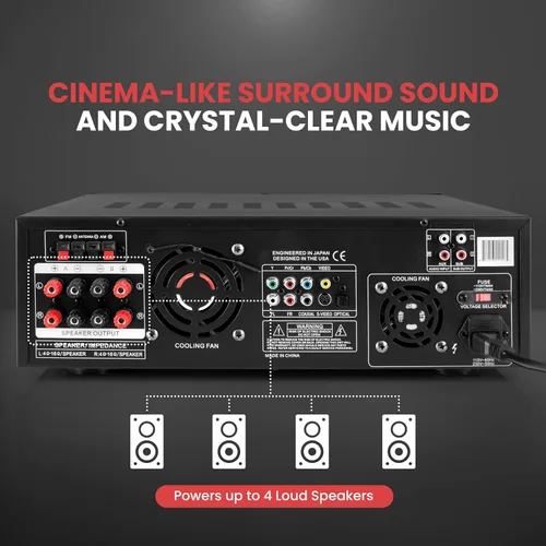 Miniatura 3 de Pyle Amplificador de potencia Bluetooth inalámbrico de 4 canales, altavoz estéreo de 1000 W, receptor de audio para el hogar con radio FM, USB