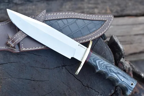 Miniatura 6 de Cuchillo Bowie de 13 pulgadas, hoja fija, mango de madera, cuchillo de caza de acero D2 con funda de cuero para campamento, senderismo, supervivencia