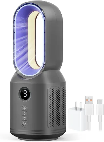 Desk Fan,13 Inch Portable Bladeless Fan, Small Quiet Office Fan with 106° Oscillating, 3 Speeds & Night light, LED Display, Button Control, Personal