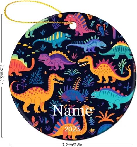 Miniatura 3 de Adorno colorido con patrón de dinosaurio de 3 pulgadas, adorno de Navidad de cerámica de 3 pulgadas, bonito adorno de Navidad de dibujos animados