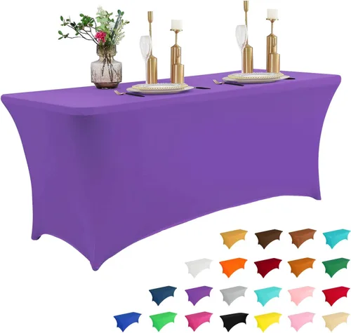 Miniatura 11 de IVAPUPU Paquete de 2 Manteles de Mesa de 6 Pies para Mesa Rectangular Ajustados para Eventos Elásticos Azul Niebla Cubiertas de Mesa Lavables Azul