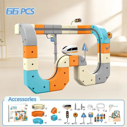 Miniatura 3 de Juego de tren eléctrico 3D para niños, pista de carreras de gravedad mágica con aprendizaje STEM, cubos y bloques flexibles, juguete para niños