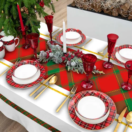 Miniatura 3 de PROCIDA Mantel rectangular de Navidad con diseño de flor de pascua roja, para invierno, Año Nuevo, impermeable, lavable, para fiestas, cocina