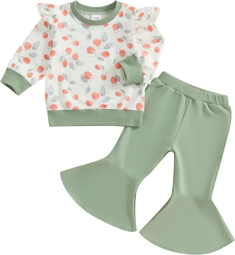 Miniatura 9 de Kaipiclos Ropa occidental para bebé niña, con lindo estampado con volantes, manga larga, pantalones para otoño e invierno, trajes de vaquera