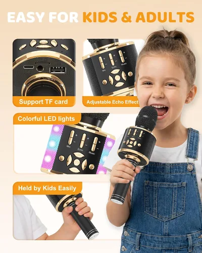 Miniatura 6 de Amazmic Máquina de Micrófono de Karaoke para Niños, Micrófono Bluetooth Portátil, Micrófono de Karaoke Inalámbrico de Mano con Luces LED, Regalo