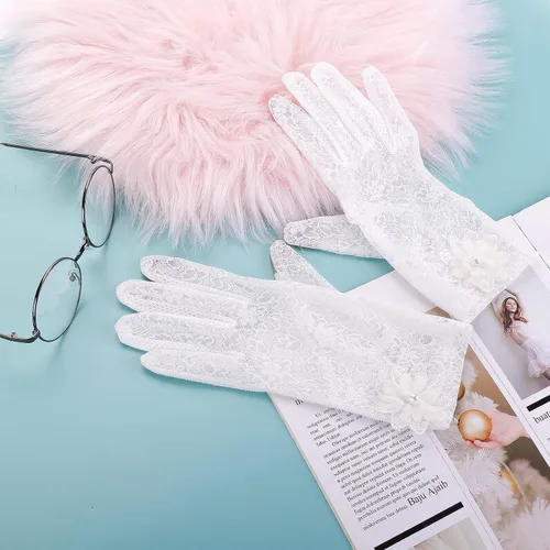 Miniatura 7 de Guantes florales de encaje para mujer, guantes de fiesta de té, novia y boda para ópera, graduación, Halloween y cosplay