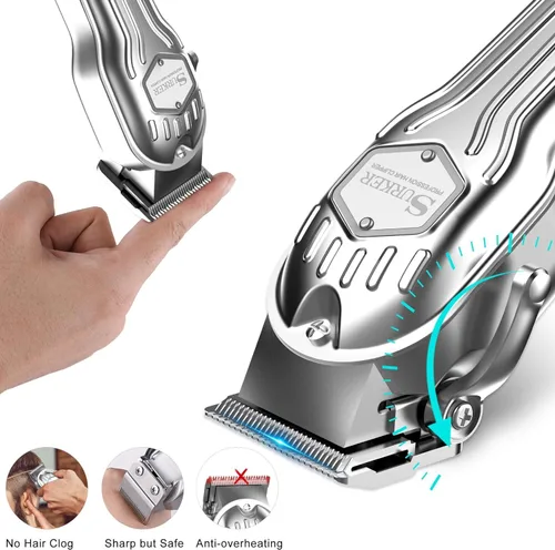 Miniatura 6 de SURKER Cortadora de pelo profesional para hombres, kit de corte de pelo inalámbrico con interruptor turbo, cuchillas de acero inoxidable sin brecha
