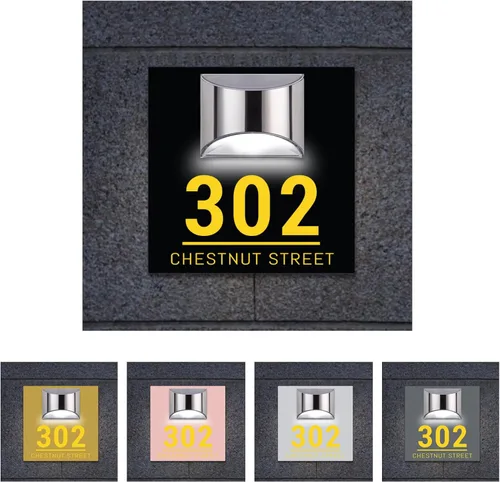 Miniatura 25 de Placa solar personalizada con números de casa, placa LED moderna para puerta, letrero acrílico para casa de jardín, montaje en la pared para casa