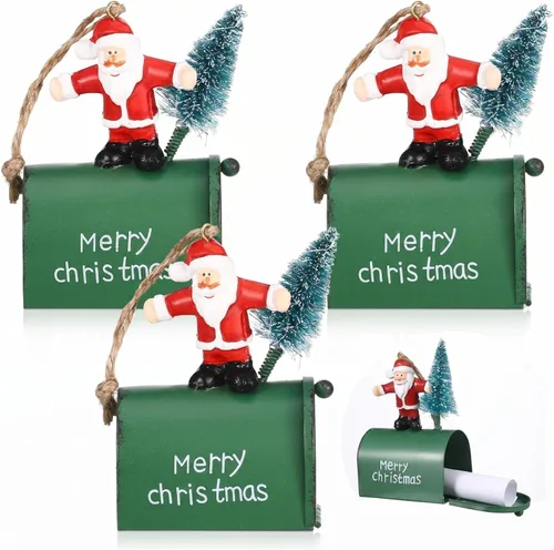 Soaoo 3 piezas de mini buzón de correo adornos para árbol de Navidad, divertidos soportes para dinero, adornos de letras a Santa buzón de Navidad,