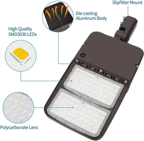 Miniatura 8 de Luz LED de estacionamiento de 300 W con fotocélula del atardecer al amanecer, luces LED de poste para exteriores con zapatillas, 45000 lm, 150 lm/W