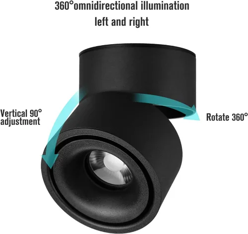 Miniatura 7 de Foco LED de techo - Luz de pared 360° ajustable Luz de techo 10W COB Iluminación LED Lámpara de pared o Foco Luz blanca fría 6000K / Luz blanca Negro