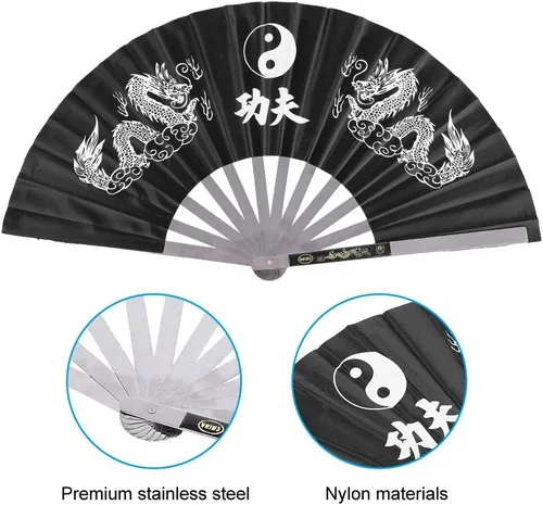 Miniatura 4 de Maxmartt Abanico de mano plegable de acero inoxidable, ventilador de tai chi, ventilador de kung fu, fanáticos de karate, fanático chino, fanático