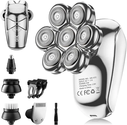 Miniatura 10 de SHPAVVER Afeitadoras de cabeza para hombres calvos: maquinilla de afeitar eléctrica 5 en 1 - Kit de aseo de afeitar impermeable IPX7 para hombres