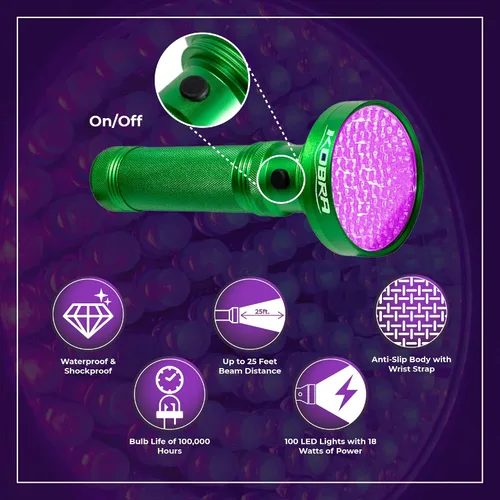 Miniatura 5 de Linterna de luz negra UV Kobra - 100 LED Luz UV portátil y luz negra para detección de orina de mascotas - Inspección de chinches, fugas y dinero