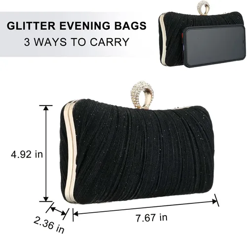 Miniatura 4 de Bolso de mano de noche dorado con purpurina para mujer, bolso de noche plisado para fiesta de boda y novia