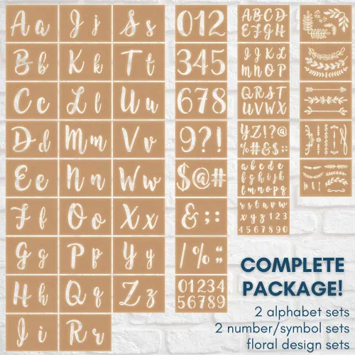Miniatura 2 de Kit de plantillas para plantillas de caligrafía boutique, 45 piezas reutilizables, letras superiores, minúsculas, grandes y pequeños, números