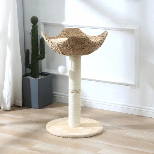 Miniatura 2 de SHENGOCASE Torre pequeña para gatos con cesta grande de mimbre de ratán de 17.7", cesta nido tejida a mano, percha de ventana para gatos grandes