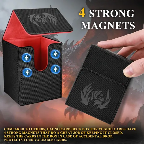 Miniatura 4 de Caja de cubierta UAONO para Yugioh MTG, caja de cubierta para más de 100 cartas con 2 divisores, caja de almacenamiento de piel sintética