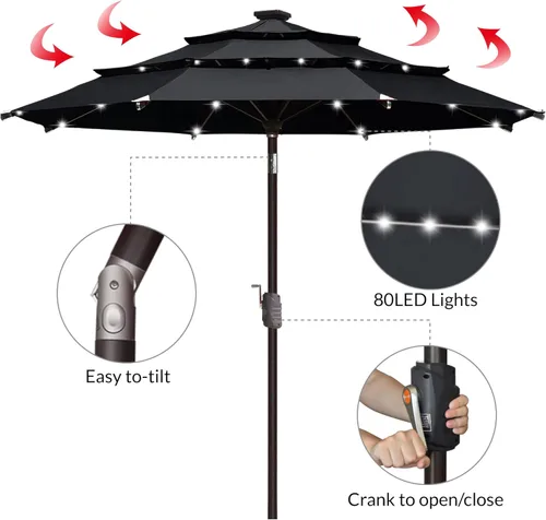 Miniatura 6 de EliteShade USA - Sombrilla solar de 9 pies / 2.74 metros, de 3 niveles, para patio, mesa al aire libre, con ventilación, con cubierta que no se Negro