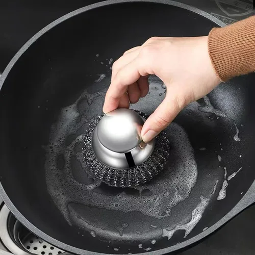 Miniatura 4 de Paquete de 2 Estropajos de Lana de Acero para Platos, Cepillo de Platos de Acero Inoxidable con Mango Ergonómico de Acero Inoxidable, para Limpiar
