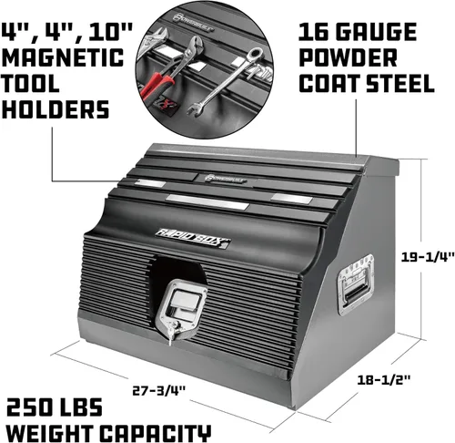 Miniatura 2 de Powerbuilt 240102 - Caja de herramientas portátil inclinada frontal de 26 pulgadas, acero de calibre 16, tapa magnética con cerradura resistente a